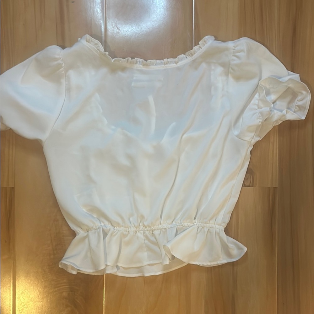 White Ruffled Women's Top - Picture 3 of 4
